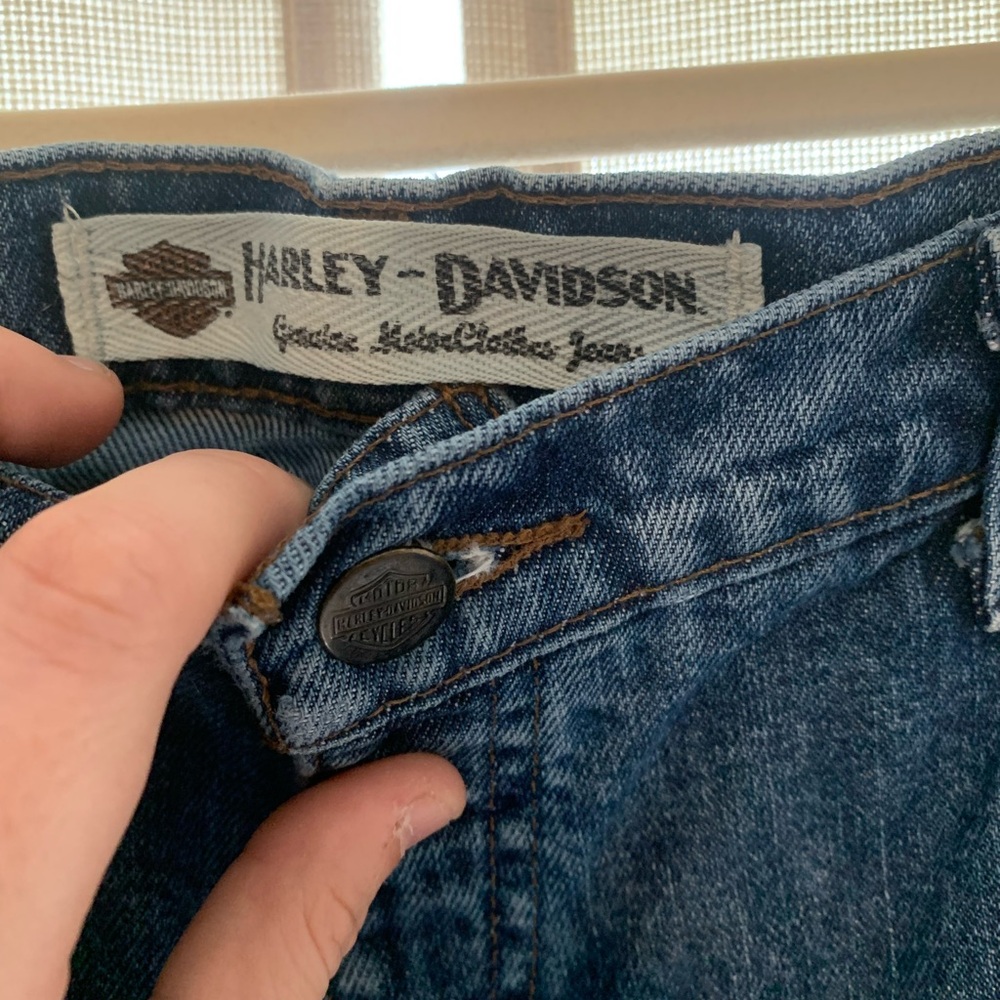 Harley-Davidson Dark Blue Denim Jeans with Brown Stitching